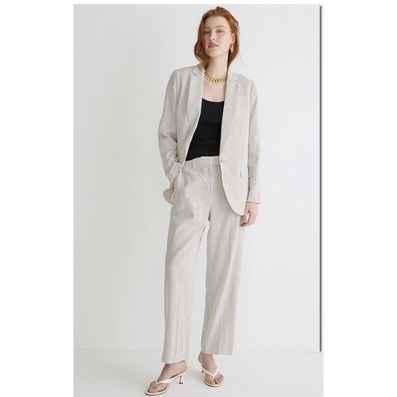 J.CREW Collection Ingrid pant in Italian seersucker fabric cream blue 4 - Picture 1 of 11